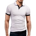 thumbnail image 1 of Sunloudy Camisa informal de negocios para hombre, blusas de oficina de manga corta con botones de cuello vuelto de patchwork de color para hombres Sunloudy  moda, 1 of 3