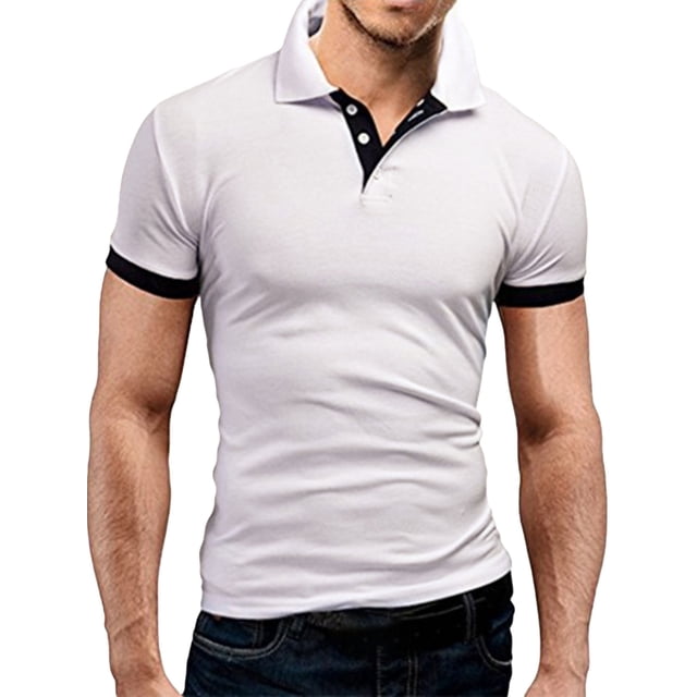Sunloudy Camisa informal de negocios para hombre, blusas de oficina de manga corta con botones de cuello vuelto de patchwork de color para hombres Sunloudy moda