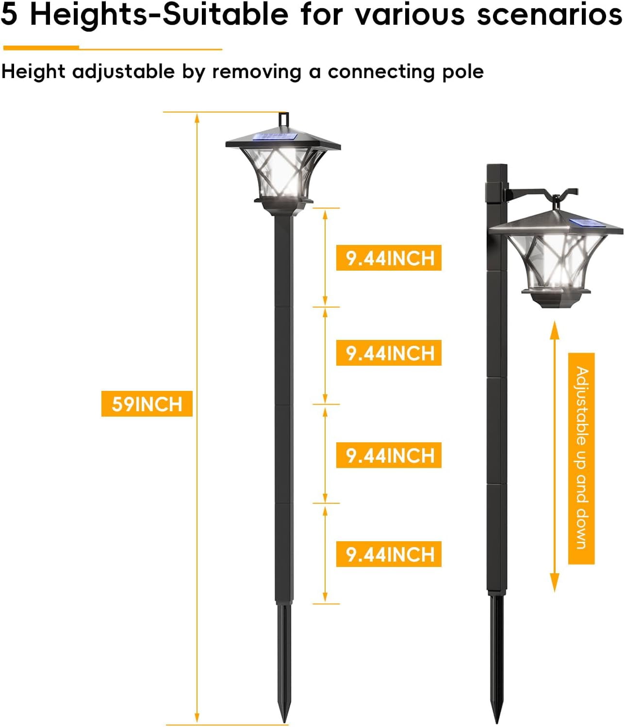 JahyShow 59-Inch Classic Black Aluminum Outdoor Solar Lamp Post-1pc