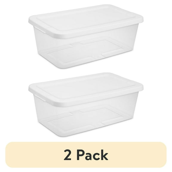 Sterilite Small Storage Bin, 6 Quart Clear Plastic Storage Container with Snap-On Lid, White(2 pack)