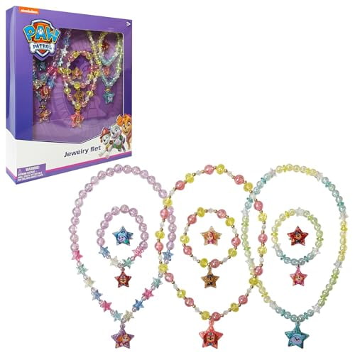 LUV HER Paw Patrol Girl's Jewelry Set - Dress up 9 Piece Toy Jewelry Box Set with Bead Necklace, Bracelet and Ring - Play Accessories - Ages 3+