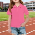 thumbnail image 6 of longantii Summer Polo Shirts Fashion Collared Short Sleeve Uniform Relaxed Fit Back To School Tees Solid Color Pullover for Boys & Girls Pink 7-8 Year, 6 of 6