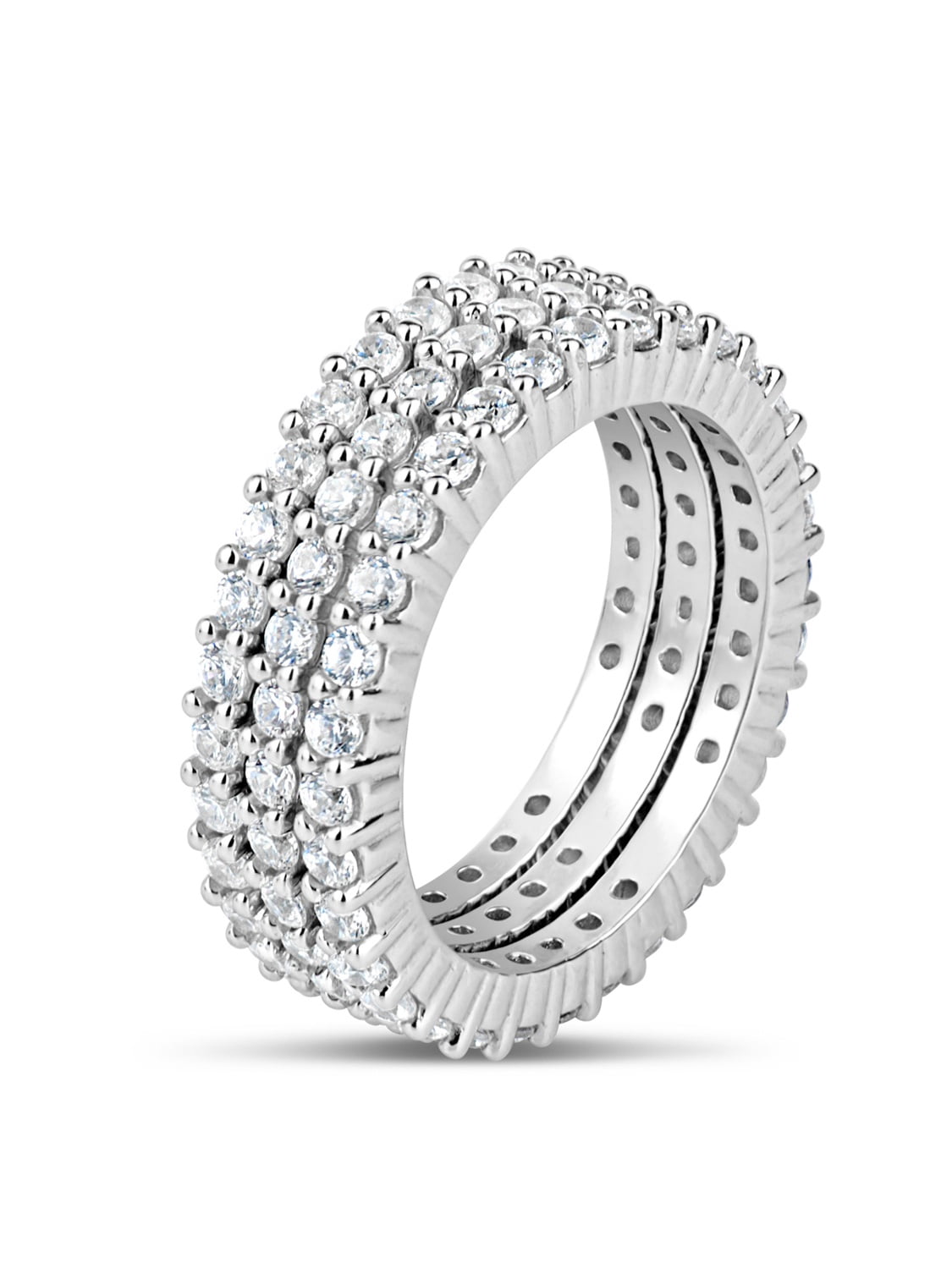 Sterling Silver Rhodium Plated Created White Sapphire 3 pieces Eternity Ring Set