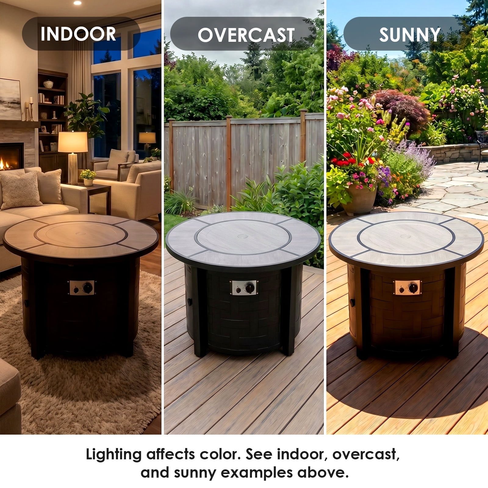 TLGREEN 30" Propane Fire Pit Table with Lid and Blue Stone, 50,000 BTU Auto-Ignition Round Gas Fire Pit for Outdoor, Backyard (Gray)
