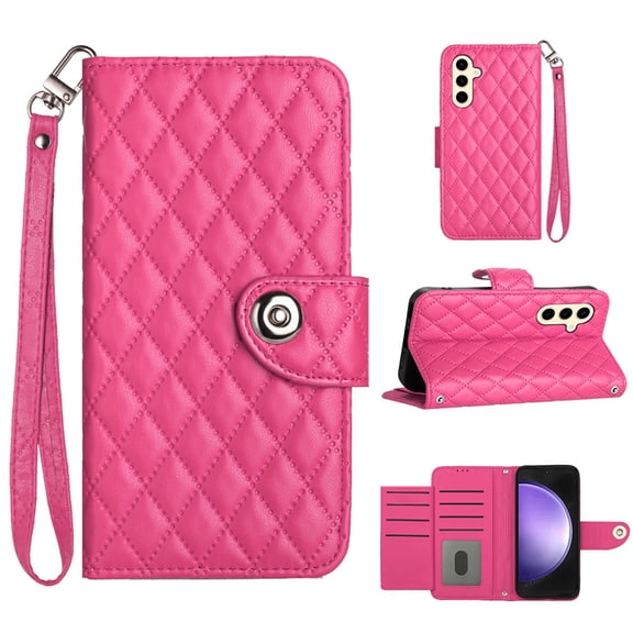 for Samsung Galaxy A26 5G Wallet Case, Elegant Card Holder Cash Slot PU Leather Kickstand Wrist Strap Wallet Shockproof Protective Flip Women Girls Case Cover for Samsung Galaxy A26 5G, Rose