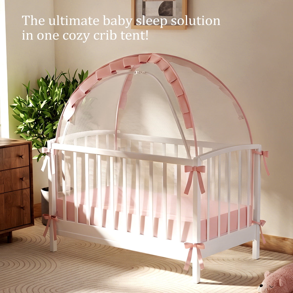 Crib Tent for Baby, Caveen Baby Crib Cover, Pop up Crib Canopy with Auto-Lock Zipper, Large Opening and Space, Portable