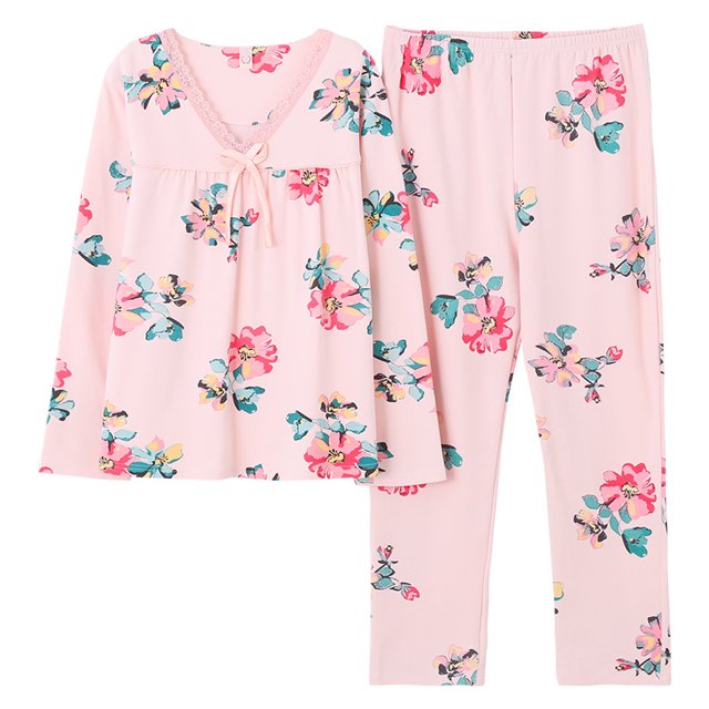 REDHOTYPE Mode Fantaisie Floral Pyjama Femmes Printemps Automne Maman Manches Longues Coton Col Rond Femmes Automne Grande Taille Homewear Costume