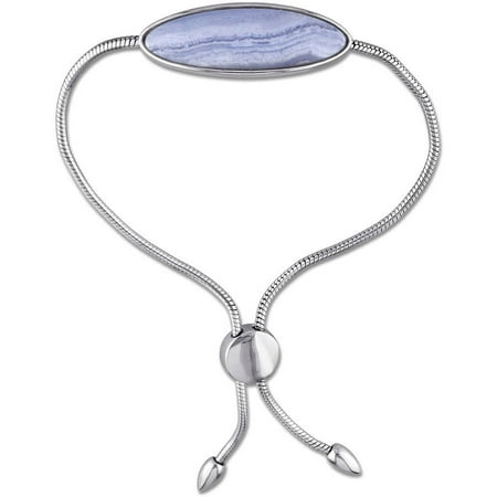 Tangelo 3 Carat T.G.W. Oval-Cut Blue Lace Agate Sterling Silver Tassel Bracelet, 10.5