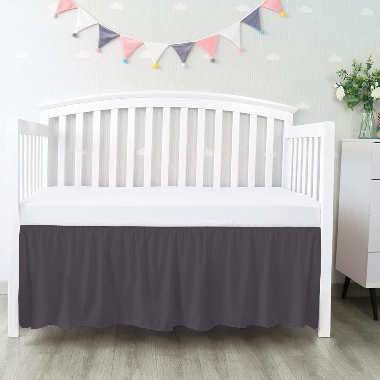 1 Piece Luxury Ruffle Crib Bed Skirt Dust Ruffle 100% Microfiber Nursery Crib Toddler Bedding Skirt for Baby Boys or Girls, 14" Drop - Dark Grey Solid