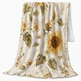 thumbnail image 2 of Sunflowers with Green Foliage, Classic Botanical Style for Flower Lovers, Golden Garden Bloom Scene, Cozy Flannel Blanket for Sunroom and Bedroom, Mother's Day Gift and Rustic Home Decor, 2 of 9