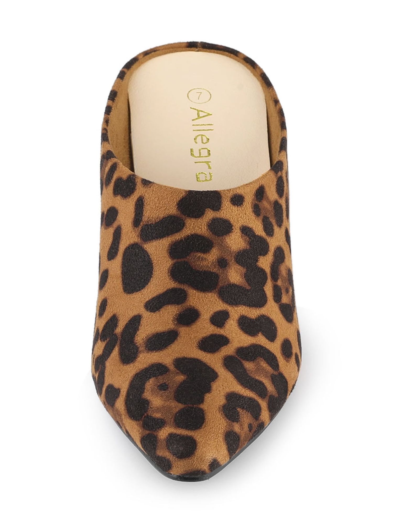 DARING DIVA Women's Pointed Toe Slip On Block Heel Slide Mules Leopard 9.5