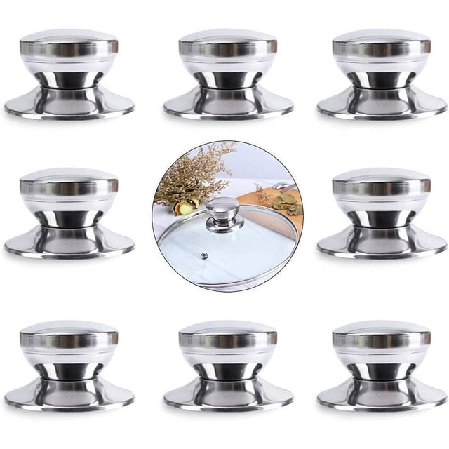 Manija de perilla de tapa de olla de acero inoxidable de 8 piezas (L), manija de perilla de tapa de olla con tornillos, piezas de repuesto de utensilios de cocina para el hogar
