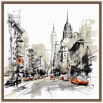 Amanti Art Illustrated City II New York Framed Canvas Wall Art Print