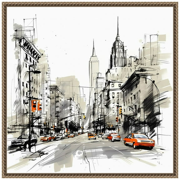Amanti Art Illustrated City II New York Framed Canvas Wall Art Print
