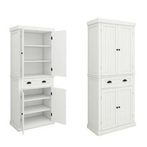 S-HOME White 71" Kitchen Pantry Storage Cabinet with 4 Doors and Adjustable Shelves for Dining or Living Room