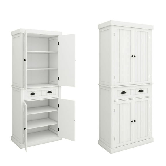 S-HOME White 71" Kitchen Pantry Storage Cabinet with 4 Doors and Adjustable Shelves for Dining or Living Room