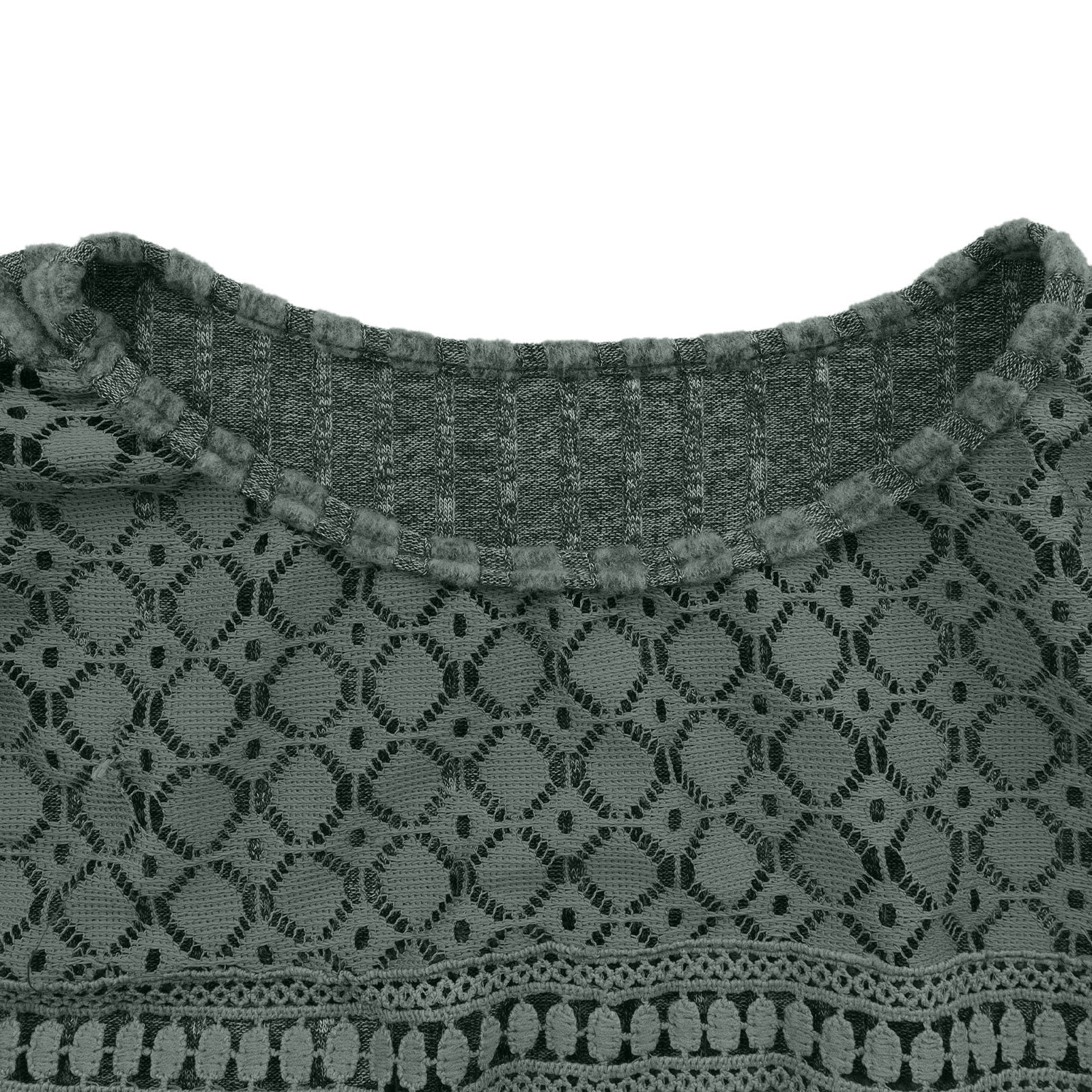 Jinhomg Lace Dresses for Women Long Sleeve Eyelet Ribbed Knit Mini Dress Loose Fit Casual Dresses Spring Clothes Outfits