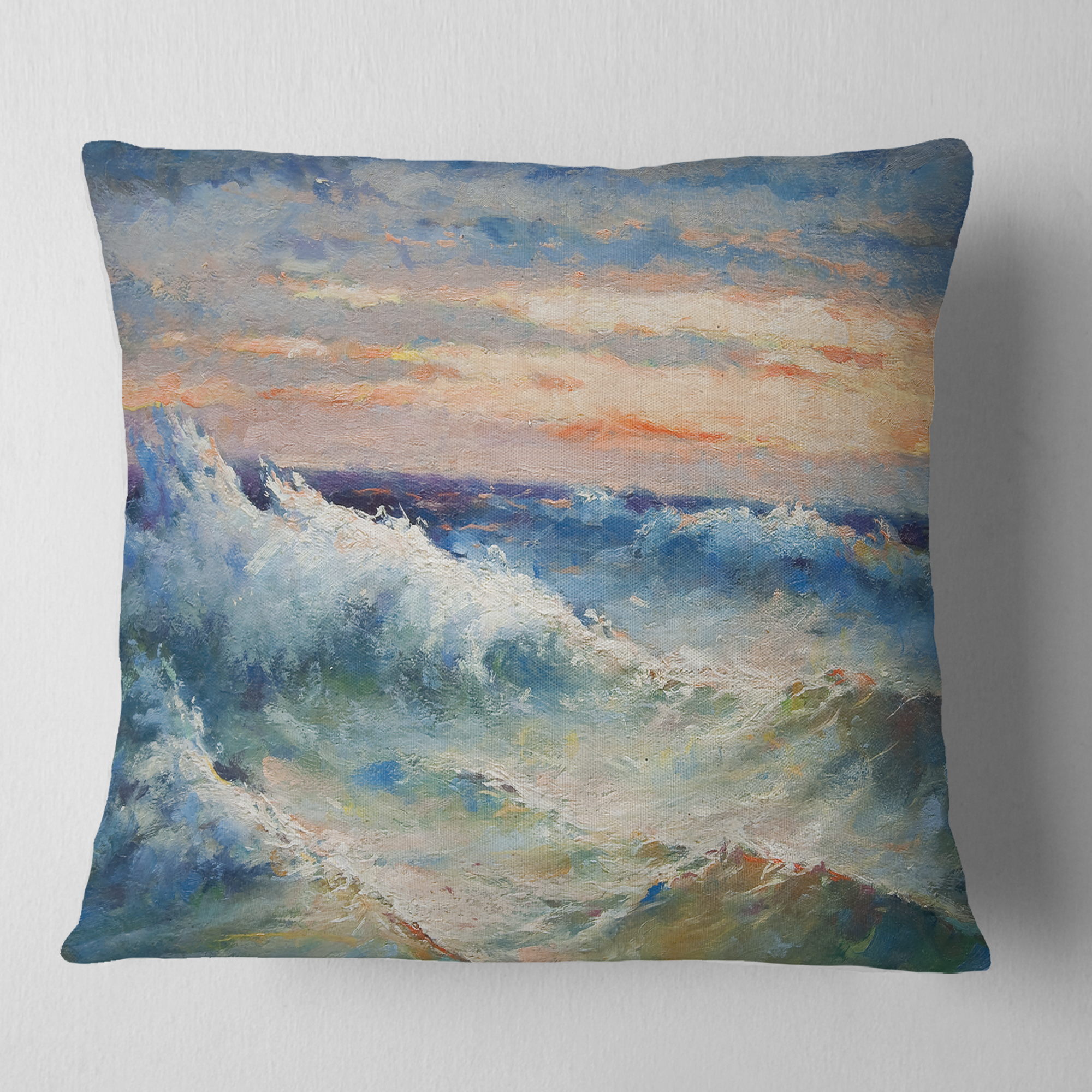 Designart Waves During Storm - Seascape Painting Throw Pillow - 18x18