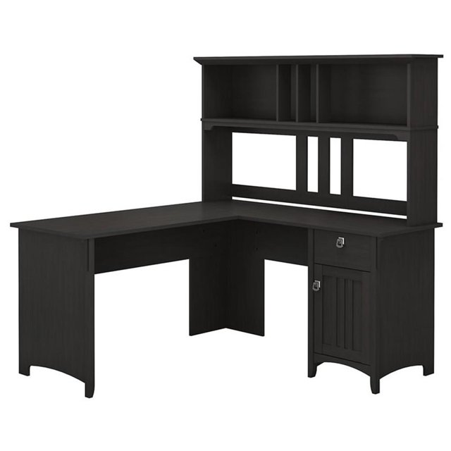 Pemberly Row Bureau Moderne en L de 60 Pouces L avec Huche, Noir Vintage