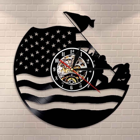 Amblelife US Army Vinyl Record Wall Clock Coast Guard American Flag Navy Marines Vintage Veteran Decorative Clock Military Retirement Gift