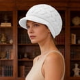 thumbnail image 2 of Holzkary Womens Winter Beret Hats Brimmed Thick Warm Cable‑Knit Woven Texture Elastic Soft Ear Protection Visor Beanie Hat Snow Ski Caps Chunky Soft Slouchy Cap White One Size, 2 of 5