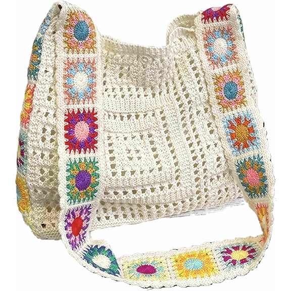 cute knit beach bag for women, small boho tote bag, summer aesthetic embroidered bags handbag