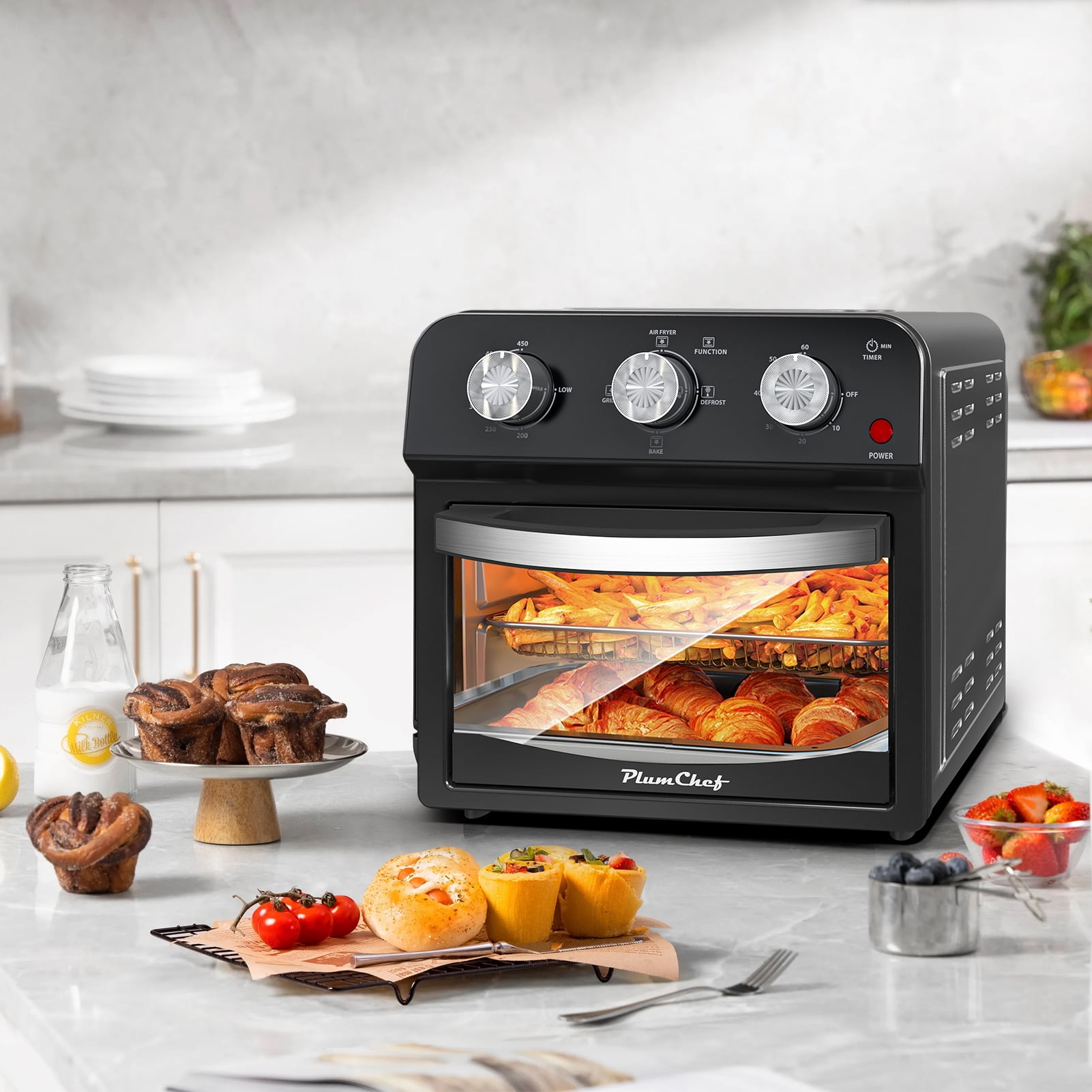 12.5 Quart Air Fryer Convection Toaster Oven, 1500W, 4 Cooking Modes, 7-in-1 Multifunction with Roast, Bake, Grill, Broil, Toast, Dehydrate, Defrost, Stainless Steel, Black