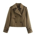 thumbnail image 1 of Women's Casual Short Trench Coat, Double Breasted Lapel Drawstring Jacket with Windproof Lightweight Design for Spring and Autumn Wear, Versatile Outerwear for Daily Activities Beach Vacations Brown, 1 of 5