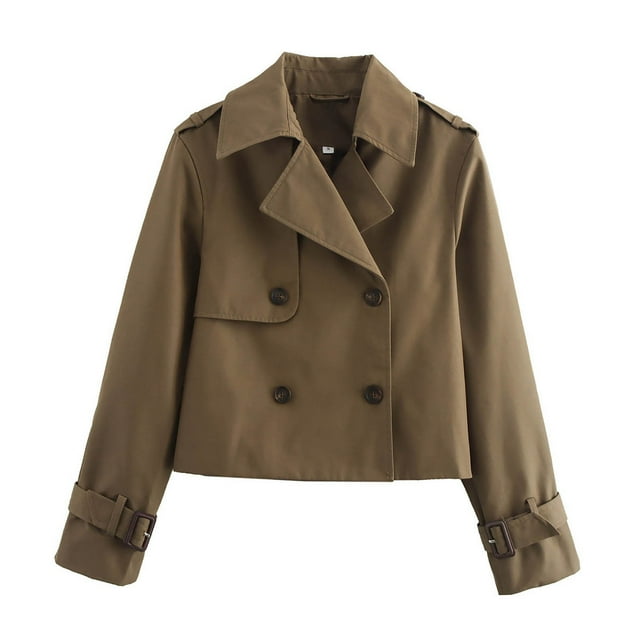 Women's Casual Short Trench Coat, Double Breasted Lapel Drawstring Jacket with Windproof Lightweight Design for Spring and Autumn Wear, Versatile Outerwear for Daily Activities Beach Vacations Brown