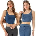 thumbnail image 2 of Fjuchai Womens' Denim Workout Tank Tops Sleeveless Beautiful Back Slim Underwear Summer Quick Dry Stretchy Jeans Vest for Yoga Sports Running S-XXL, 2 of 9