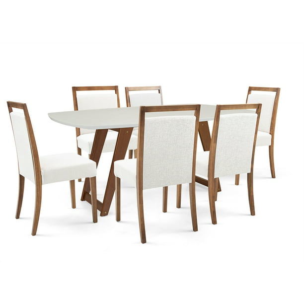Herval 7 Piece Modern Wood Dining Set, Off White Modern Outdoor Dining Chairs