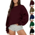thumbnail image 5 of qucoqpe Oversized Soft Crewneck Sweatshirt for Women Casual Loose Cozy Round Neck Long Sleeve Pullover Top with Front Pocket Green S, 5 of 5