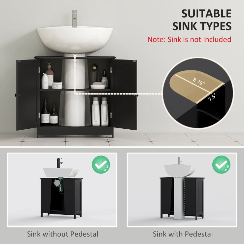 Alvantor Under Sink Bathroom Storage Cabinet with 2 Doors & Adjustable Shelf 23.5" W x 11.75" D x 23.5" H Black
