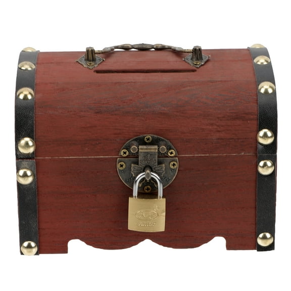 WRISTBIQUE Wood Metal Piggy Bank Retro Box Shape Treasure Chest Bank for Adults 1Set