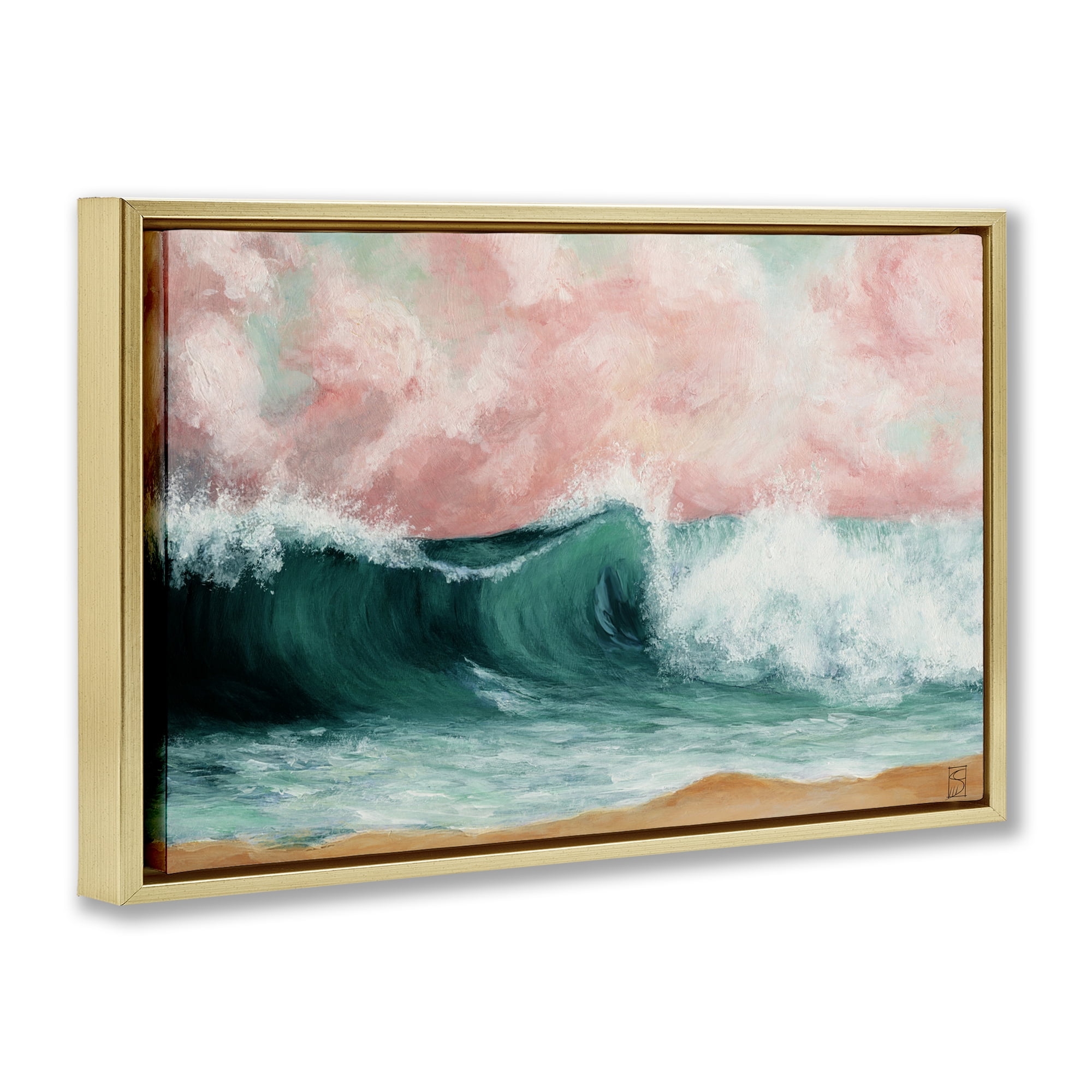Crashing Seascape Waves Gold Framed Floater Canvas Wall Art, design by Sara Culpepper
