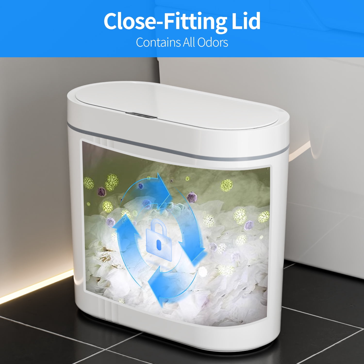 TINANA Automatic Sensor Trash Can: 3.7 Gallon Plastic Garbage Bins, 14L Waterproof Touchless Slimline Wastebasket for Bathroom, Bedroom, Kitchen, Office, White