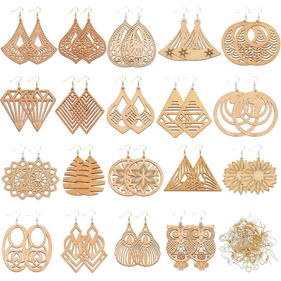 19 Pairs Wooden Drop Earrings African Dangle Earrings Wooden Dangle Earrings Earrings Ethnic Style Wood Earrings with Earring Hooks and Jump Rings for Women