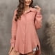 thumbnail image 4 of Camisa de manga larga para mujer, cuello vuelto, con botones, corte holgado, Color puro, Top informal para mujer con bolsillo para el trabajo diario, Rosa XL, 4 of 8