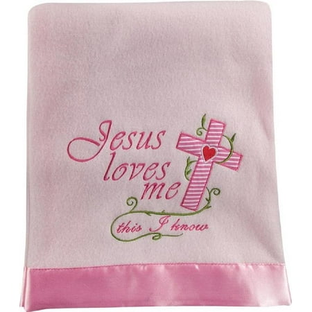 Soft Pink Manual Light - Jesus Loves Me This I Know Pink 30 x 40 Inch Fleece Blanket, Made of soft cozy fleece By Manual Woodworkers Weavers