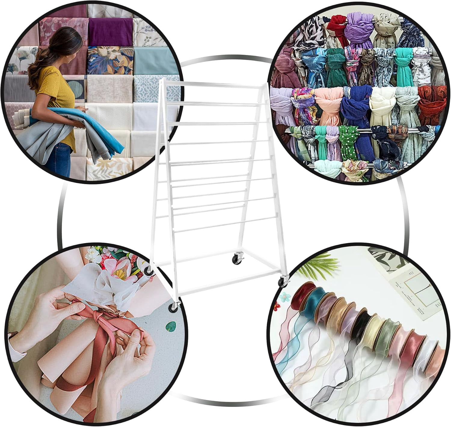 AOBAIWO Ribbon Holder Organizer Rack, 15 Tier Double-Sided Metal Ribbon Organizer Freestanding Movable Ribbon Storage, Large Capacity Ribbon Organizer
