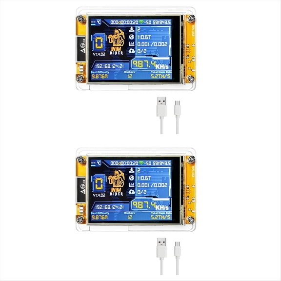 NMMiner NerdMiner Upgraded Harshrate 987KH/S 2.8 Inch Smart Display Bitcoin Crypto Solo Lottery Miner NerdMiner,2 x NerdMiner with Case 2 x Data Cable (Random Color,Specified colors are not accepted)