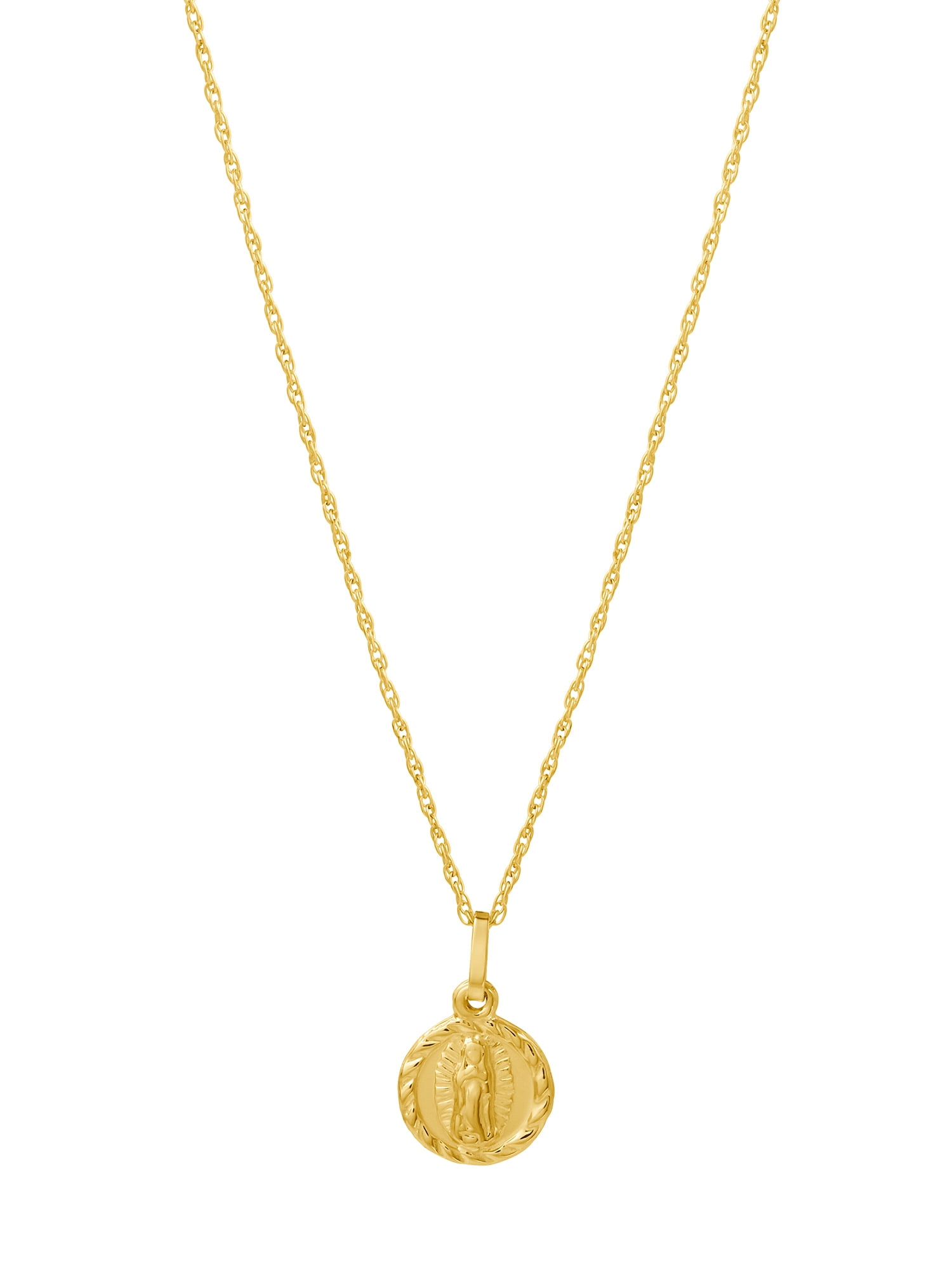 Brilliance Fine Girl’s/Tween 14K Yellow Gold Virgin Mary Medal Pendant, 18” Chain