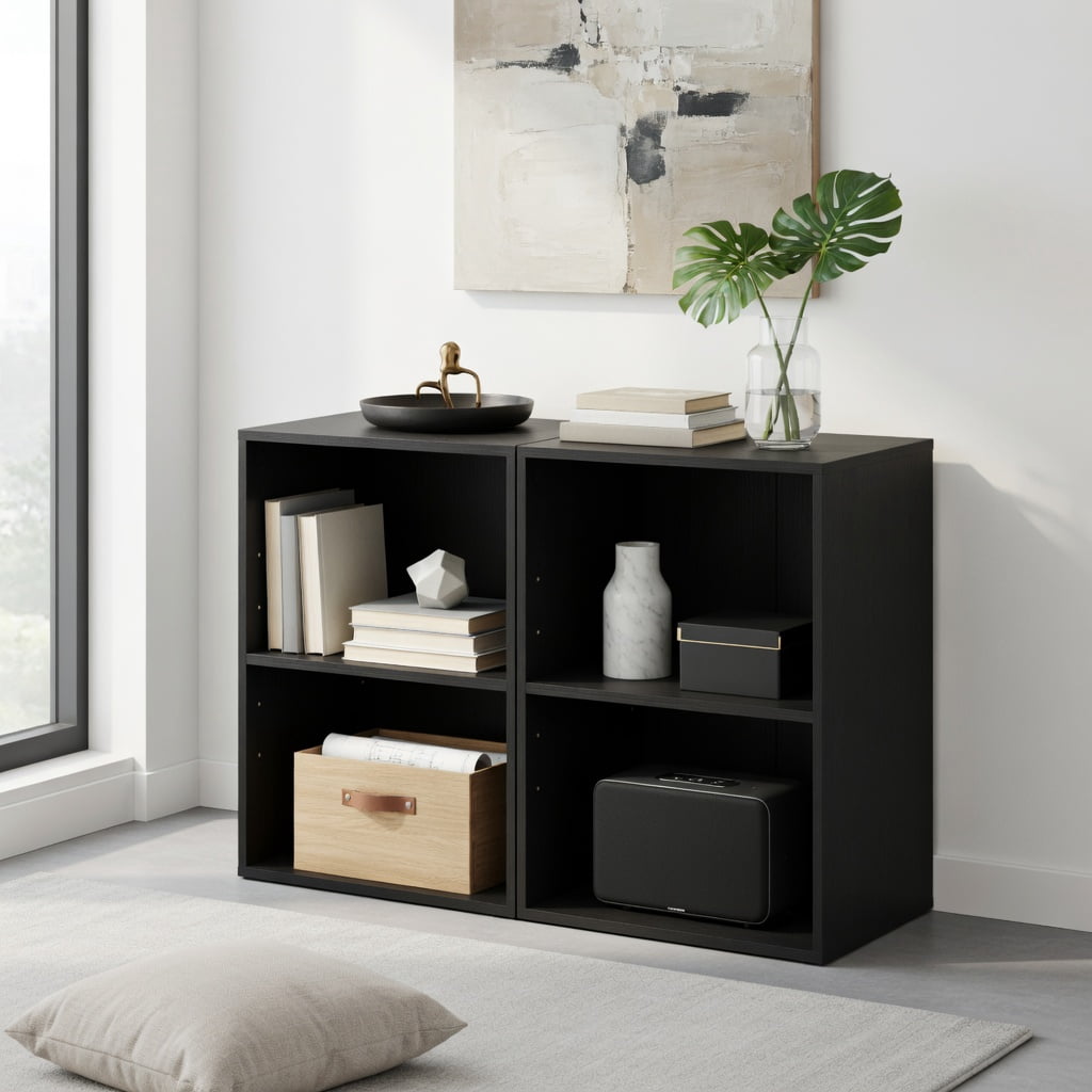 Topcobe 2-Cube Bookcase Floor Standing Open Bookshelf with 5-Position Adjustable Shelf, Corner Bookshelf, Storage Shelf, Book Organizer-Black