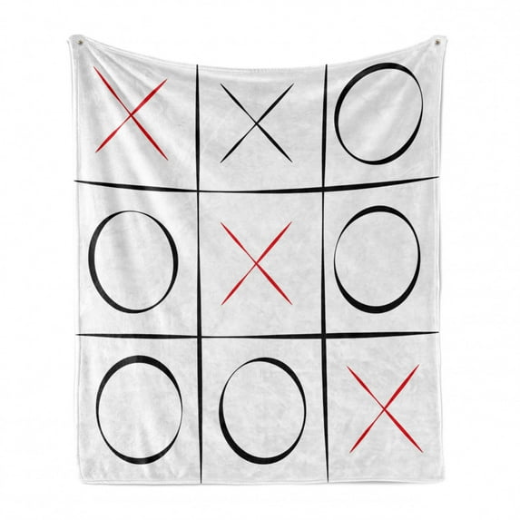 Xo Soft Flannel Fleece Throw Blanket, Tic Tac Toe Simplistic Pattern Vertical Horizontal Lines Illustration, Cozy Plush for Indoor and Outdoor Use, 50" x 70", Vermilion Black White, by Ambesonne