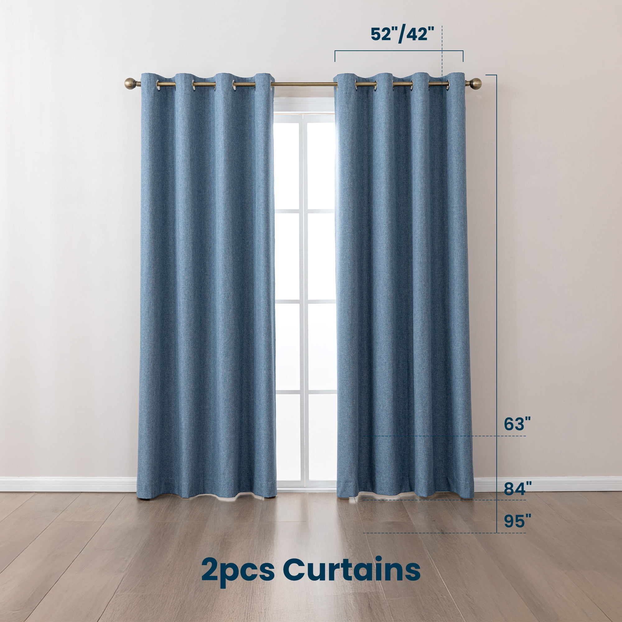Sleep Zone Linen Look 100% Blackout Curtains for Bedroom Windows Living Room Darkening Thermal Insulated Drapes 2 Panels, 42" x 63" Blue