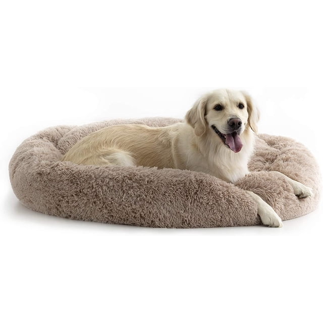Brindle Cama tipo donut calmante para perro y gato color Taupe - Antiansiedad, ergonómica y acogedora - Talla Mediana 76 x 76 x 23 cm
