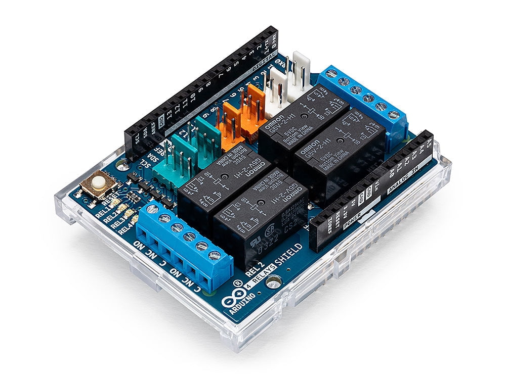 Arduino A000110 4 Relays Shield  allows driving high power loads.