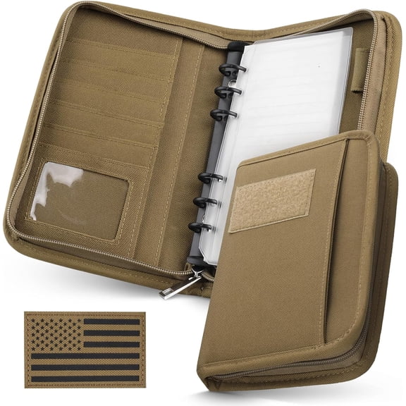 VALUNE A6 6-ring tactical zip notebook, refillable water-resistant padfolio with 45 sheets for work, study and outdoor field use.