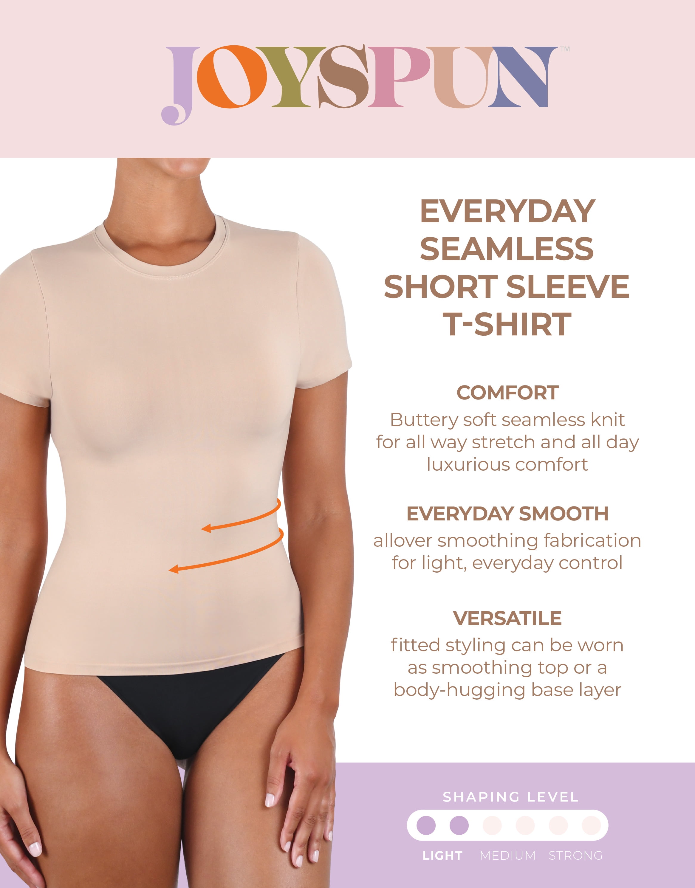 Joyspun Women's Everyday Seamless Shapewear T-Shirt, Sizes S-XXXL
