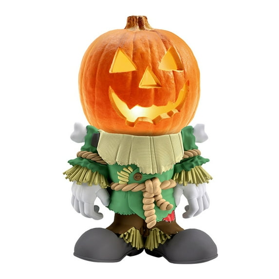 1PC Halloween Miniature Pumpkin Figurines Mini Resin Pumpkin Ghost Ornaments Fairy Lighted Halloween Garden Adornments Pumpkin Doll with LED Lights for Outdoor Home Garden Decoration